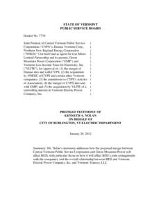 STATE OF VERMONT PUBLIC SERVICE BOARD Docket No[removed]Joint Petition of Central Vermont Public Service Corporation (