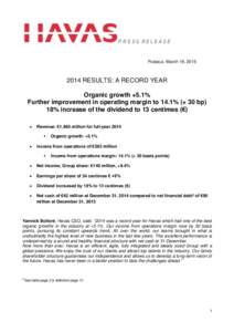 PRESS RELEASE  Puteaux, March 19, [removed]RESULTS: A RECORD YEAR Organic growth +5.1%