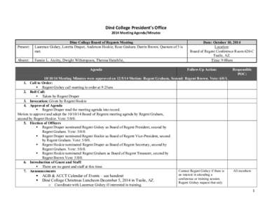    Diné	
  College	
  President’s	
  Office	
   2014	
  Meeting	
  Agenda/Minutes	
    Present: