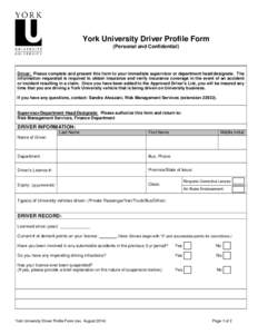 York University Driver’s Profile Form