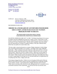 Rhode Island Board of Governors For Higher Education 74 West Road Cranston, Rhode Island[removed]Telephone[removed]Facsimile[removed]