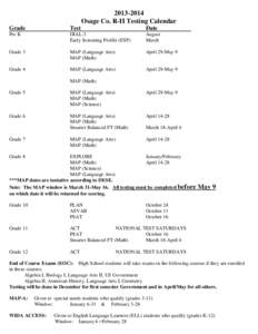 [removed]Osage Co. R-II Testing Calendar Grade Test