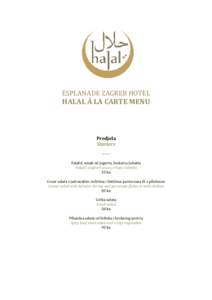 ESPLANADE ZAGREB HOTEL  HALAL À LA CARTE MENU Predjela Starters