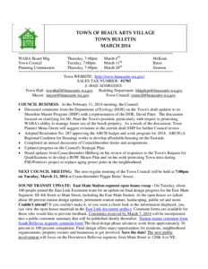 TOWN OF BEAUX ARTS VILLAGE TOWN BULLETIN MARCH 2014 *******************************************************************************************  WABA Board Mtg.