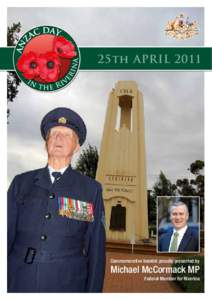 25th April[removed]Commemorative booklet proudly presented by Michael McCormack MP Federal Member for Riverina