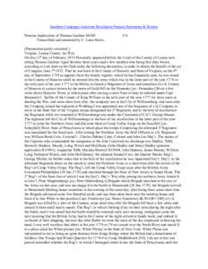 Southern Campaign American Revolution Pension Statements & Rosters Pension Application of Thomas Gardner S8548 Transcribed and annotated by C. Leon Harris. VA