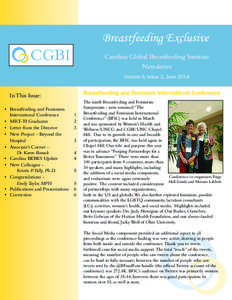 Breastfeeding Exclusive Carolina Global Breastfeeding Institute Newsletter Volume 6, Issue 2, June[removed]In This Issue:
