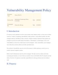 Vulnerability Management Policy Document Type: Policy (PLCY)
