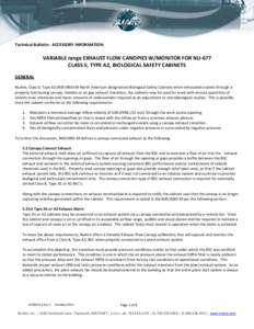 Technical Bulletin: ACCESSORY INFORMATION  VARIABLE range EXHAUST FLOW CANOPIES W/MONITOR FOR NU-677 CLASS II, TYPE A2, BIOLOGICAL SAFETY CABINETS GENERAL NuAire, Class II, Type A2 (NSF/ANSI 49 North American designation