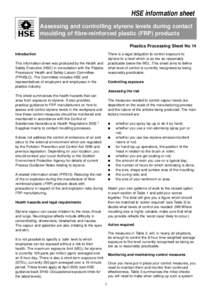 Plastics processing sheet 14 - Assessing and controlling styrene levels during contact moulding of fibre-reinforced plastic (FRP) products