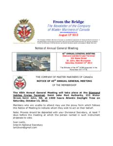 From  the  Bridge    The Newsletter of the Company of Master Mariners of Canada www.mastermariners.ca