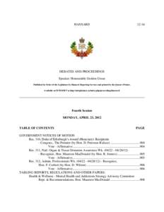 HANSARD[removed]DEBATES AND PROCEEDINGS Speaker: Honourable Gordon Gosse