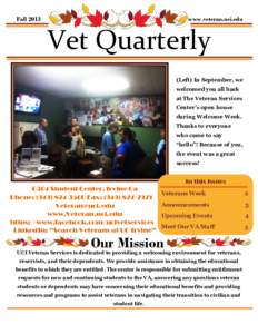 Fallwww.veteran.uci.edu Vet Quarterly (Left) In September, we