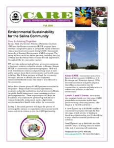 Fall[removed]Environmental Sustainability for the Salina Community Step 1: Joining Together Kansas State University’s Pollution Prevention Institute