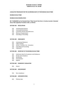 ROSEBUD SIOUX TRIBE ORDINANCE NO[removed]LEGISLATIVE PROCEDURE FOR THE GOVERNING BODY OF THE ROSEBUD SIOUX TRIBE ROSEBUD SIOUX TRIBE ROSEBUD SIOUX RESERVATION