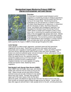 Standardized Impact Monitoring Protocol (SIMP) for Oberea erythrocephala and Leafy Spurge: Overview: A critical part of successful weed biological control programs is a monitoring process to measure populations of biolog