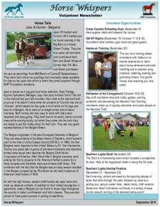 Horse Whispers Volunteer Newsletter Horse Tails Jace & Connor - Belgians Jace (19 hands) and Connor[removed]hands) can