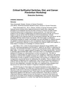 Critical Sulfhydryl Switches, Diet, and Cancer Prevention Workshop - Executive Summary