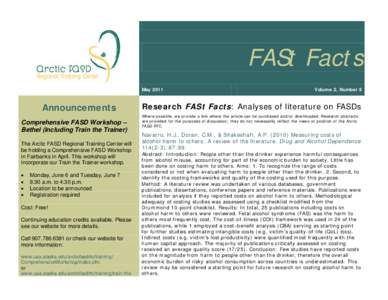 FASt Facts May 2011 Announcements Comprehensive FASD Workshop – Bethel (Including Train the Trainer)