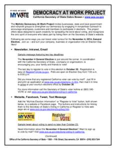 Debra Bowen / Voter registration / Postal voting / Accountability / Elections in California / Elections / Politics / Government