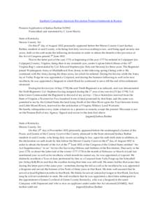 Southern Campaign American Revolution Pension Statements & Rosters Pension Application of Joshua Barbee S12952 Transcribed and annotated by C. Leon Harris State of Kentucky Mercer County Sct On this 6th day of August 183