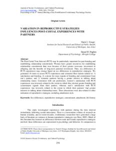 Journal of Social, Evolutionary, and Cultural Psychology www.jsecjournal.com org, 4(4), Proceedings of the 4th Annual Meeting of the NorthEastern Evolutionary Psychology Society  Original Article