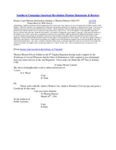 Southern Campaign American Revolution Pension Statements & Rosters Bounty Land Warrant information relating to Thomas Hanson VAS1379 Transcribed by Will Graves vsl 1VA[removed]