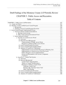 Draft Findings of the Monterey County LCP Periodic Review December 2003 Draft Findings of the Monterey County LCP Periodic Review CHAPTER 5: Public Access and Recreation Table of Contents