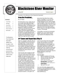 Blackstone River Monitor Spring 2007 Volume 6, Issue 3  Newsletter of the Blackstone River Watershed Association