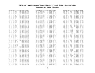 BLM New Conflict Administration Zone (CAZ) Legals through January 2013 – Powder River Basin, Wyoming Twp Rng Sec 40 40