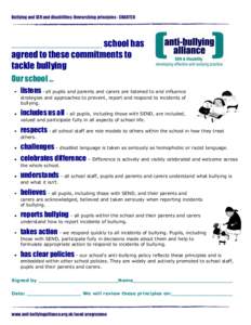 Bullying and SEN and disabilities: Overarching principles - CHARTER  ____________________ school has agreed to these commitments to tackle bullying