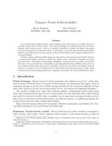 Compact Proofs of Retrievability Hovav Shacham∗ [removed] Brent Waters† [removed]