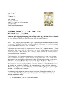 May 17, 2013 CONTACT: John Kenyon Executive Director Iowa City UNESCO City of Literature