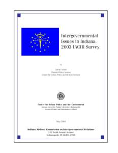 Intergovernmental Issues in Indiana: 2003 IACIR Survey by Jamie Palmer