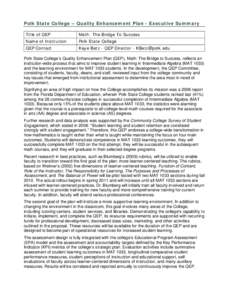 Polk State College – Quality Enhancement Plan - Executive Summary Title of QEP Math: The Bridge To Success  Name of Institution