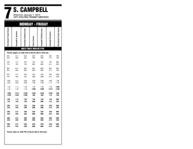 BOLD TIMES INDICATE PM  BOLD TIMES INDICATE PM Effective January 7, 2013 CITY UTILITIES TRANSIT SERVICES