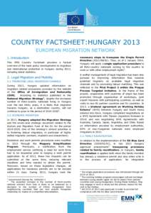 COUNTRY FACTSHEET:HUNGARY 2013 EUROPEAN MIGRATION NETWORK 1. Introduction This EMN Country Factsheet provides a factual overview of the main policy developments in migration and international protection in Hungary during