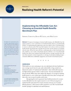 MARCH[removed]Realizing Health Reform’s Potential Implementing the Affordable Care Act: Choosing an Essential Health Benefits