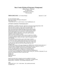 Baca County Division of Emergency Management Riley Frazee, Director 741 Main Street Springfield, CO[removed]6796 MEDIA RELEASE: