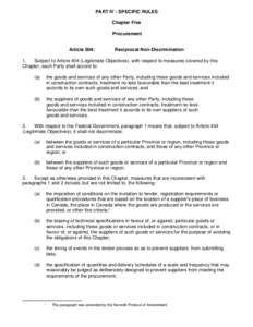 PART IV - SPECIFIC RULES Chapter Five Procurement Article 504: