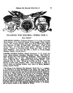 OKLAHOMA WAR MEMORIALWORLD WAR I1 GUILLERMO ABREGO, Technical Sergeant, U. S. Army Air Corps. Home address : Enid, Garfield County (from Laredo, Webb County, Texas), Mrs. Frances Abrego, Wife, 1012 North Washington, Enid