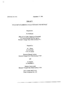 RTI[removed]l-OlD  September 27, 1995 DRAFT FIELD TEST OF AMMONIA