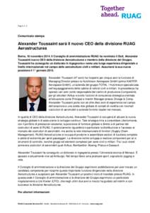 Pagina[removed]Comunicato stampa Alexander Toussaint sarà il nuovo CEO della divisione RUAG Aerostructures