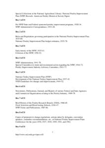 Special Collections at the National Agricultural Library: National Poultry Improvement Plan (NPIP) Records: American Poultry Historical Society Papers Box 1 of 31 Pre-NPIP State and Federal sponsored poultry improvement 