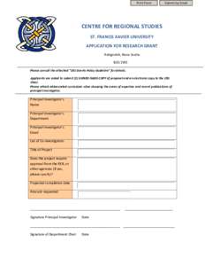 Print Form  Submit by Email CENTRE FOR REGIONAL STUDIES ST. FRANCIS XAVIER UNIVERSITY