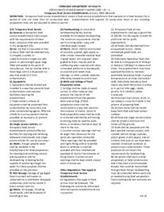 TENNESSEE DEPARTMENT OF HEALTH  FOOD SERVICE ESTABLISHMENT CHAPTER 1200—23—1  Temporary Food Service Establishments January, 2005 (Revised)  DEFINITION:  Temporary food service establishment means