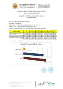 UNIDAD DE PLANIFICACIÓN, PRESUPUESTO Y RACIONALIZACIÓN  “Año de la consolidación del Mar de Grau” EJECUCIÓN DE GASTOS AL 29 DE FEBRERO DELEn nuevos soles)