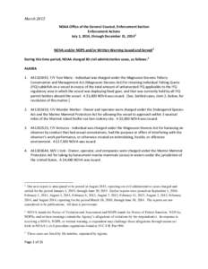 March 2015 NOAA Office of the General Counsel, Enforcement Section Enforcement Actions July 1, 2014, through December 31, NOVA and/or NOPS and/or Written Warning Issued and Served 2 During this time period, NOAA c