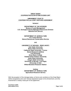 GREAT BASIN COOPERATIVE ECOSYSTEM STUDIES UNIT AMENDMENT FOUR TO COOPERATIVE and JOINT VENTURE AGREEMENT between DEPARTMENT OF THE INTERIOR