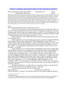 Southern Campaign American Revolution Pension Statements & Rosters Pension application of James Lane 1 W8026 Transcribed by Will Graves Temperance Lane